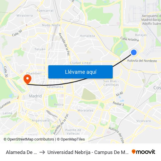 Alameda De Osuna to Universidad Nebrija - Campus De Madrid-Princesa map