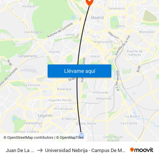 Juan De La Cierva to Universidad Nebrija - Campus De Madrid-Princesa map
