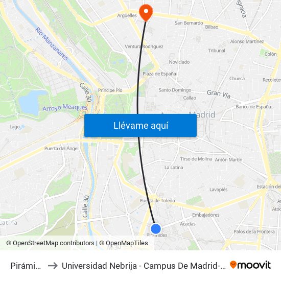 Pirámides to Universidad Nebrija - Campus De Madrid-Princesa map