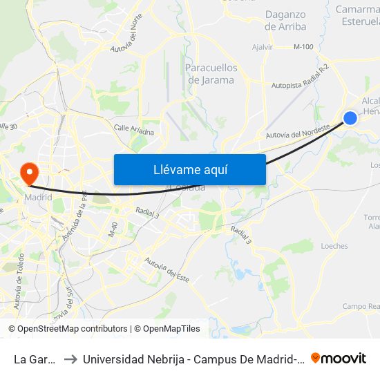 La Garena to Universidad Nebrija - Campus De Madrid-Princesa map