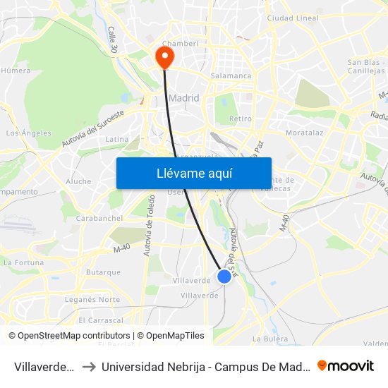 Villaverde Bajo to Universidad Nebrija - Campus De Madrid-Princesa map