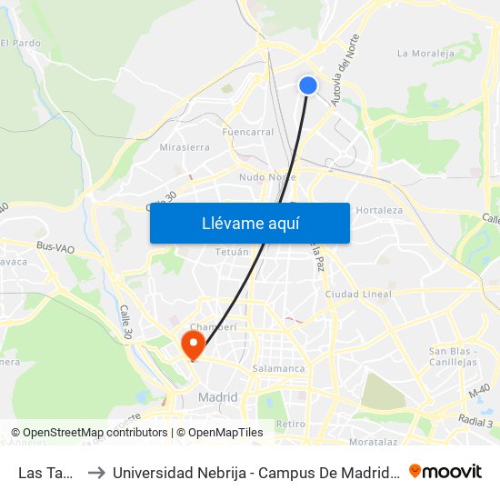Las Tablas to Universidad Nebrija - Campus De Madrid-Princesa map