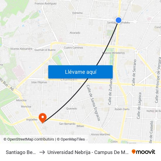 Santiago Bernabéu to Universidad Nebrija - Campus De Madrid-Princesa map