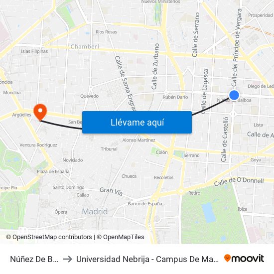 Núñez De Balboa to Universidad Nebrija - Campus De Madrid-Princesa map