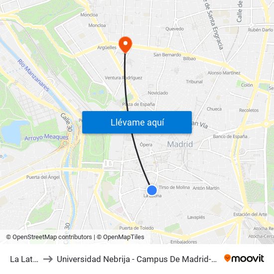 La Latina to Universidad Nebrija - Campus De Madrid-Princesa map