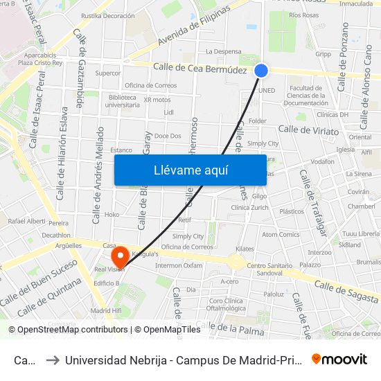 Canal to Universidad Nebrija - Campus De Madrid-Princesa map
