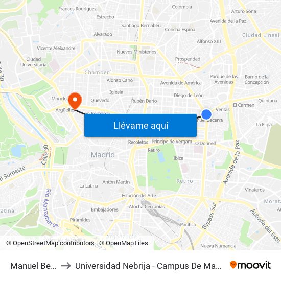 Manuel Becerra to Universidad Nebrija - Campus De Madrid-Princesa map