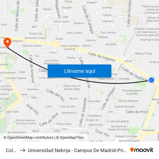 Colón to Universidad Nebrija - Campus De Madrid-Princesa map
