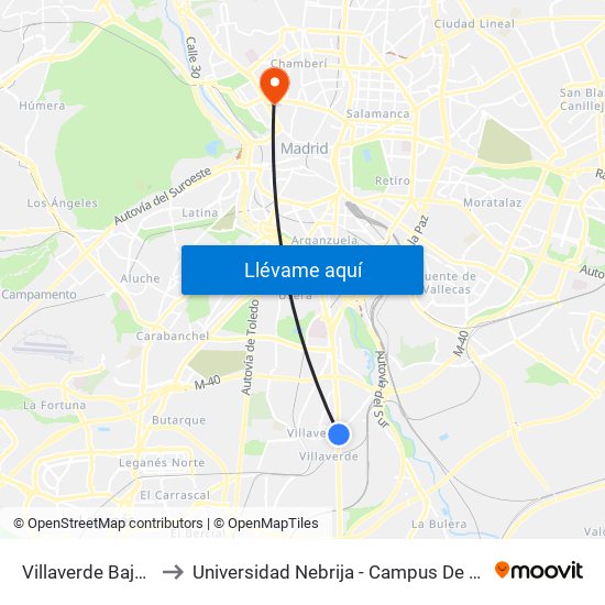 Villaverde Bajo - Cruce to Universidad Nebrija - Campus De Madrid-Princesa map