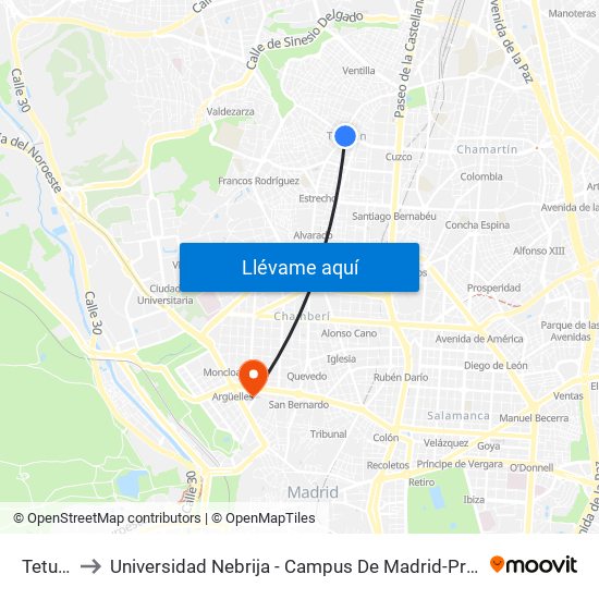 Tetuán to Universidad Nebrija - Campus De Madrid-Princesa map