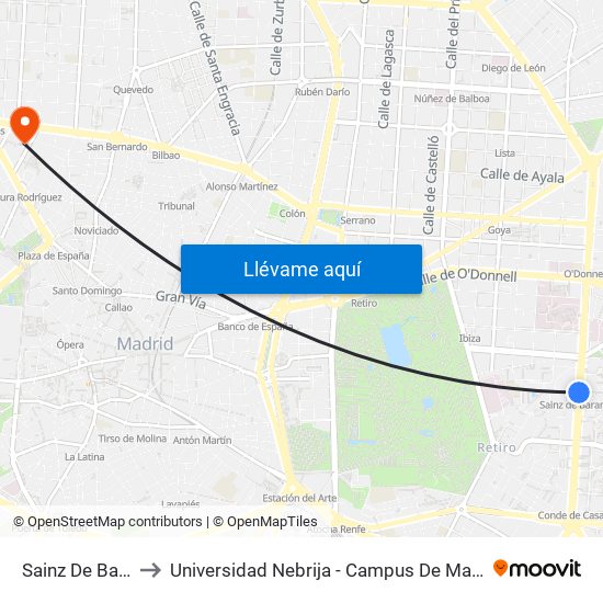 Sainz De Baranda to Universidad Nebrija - Campus De Madrid-Princesa map