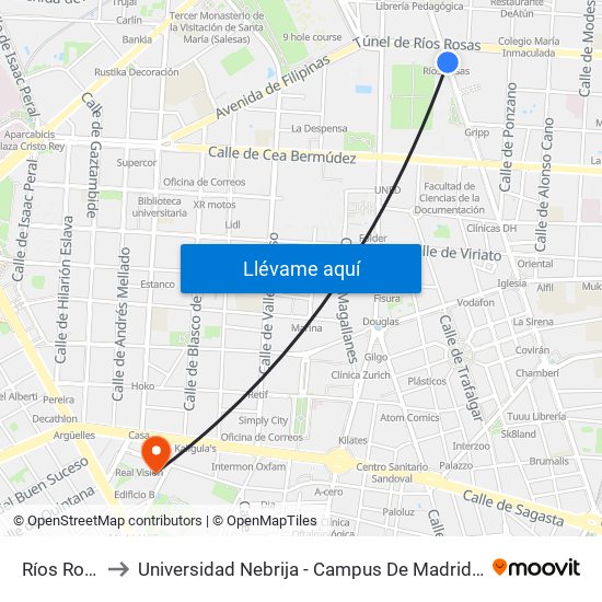 Ríos Rosas to Universidad Nebrija - Campus De Madrid-Princesa map