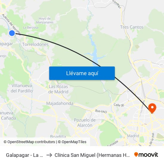 Galapagar - La Navata to Clínica San Miguel (Hermanas Hospitalarias) map