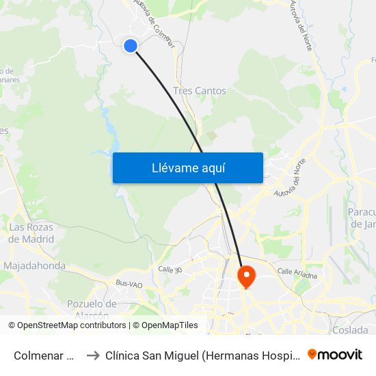 Colmenar Viejo to Clínica San Miguel (Hermanas Hospitalarias) map