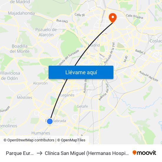 Parque Europa to Clínica San Miguel (Hermanas Hospitalarias) map