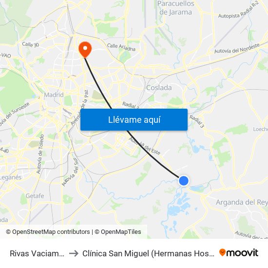 Rivas Vaciamadrid to Clínica San Miguel (Hermanas Hospitalarias) map