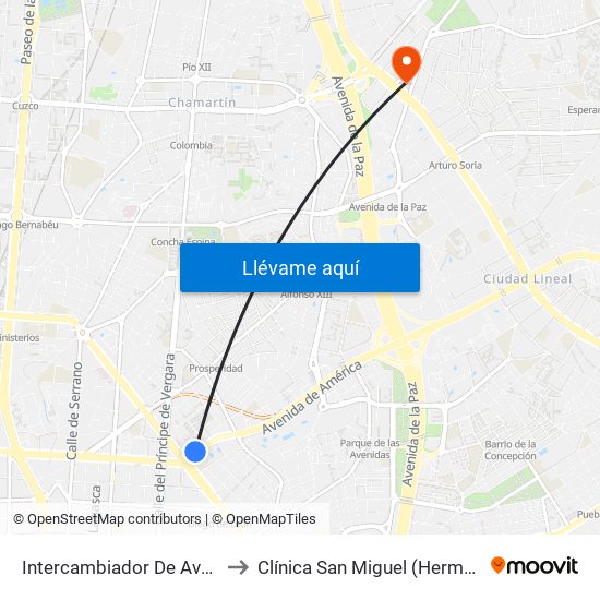 Intercambiador De Avenida De América to Clínica San Miguel (Hermanas Hospitalarias) map