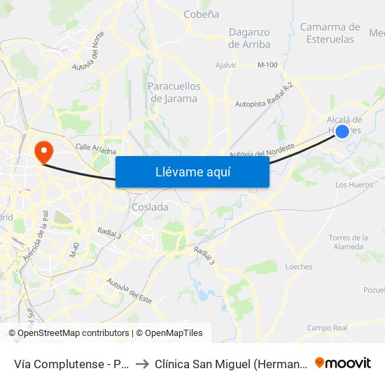 Vía Complutense - Pintor Picasso to Clínica San Miguel (Hermanas Hospitalarias) map