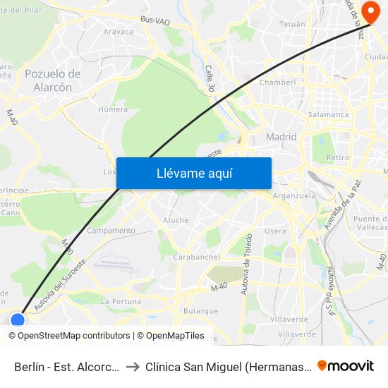 Berlín - Est. Alcorcón Central to Clínica San Miguel (Hermanas Hospitalarias) map