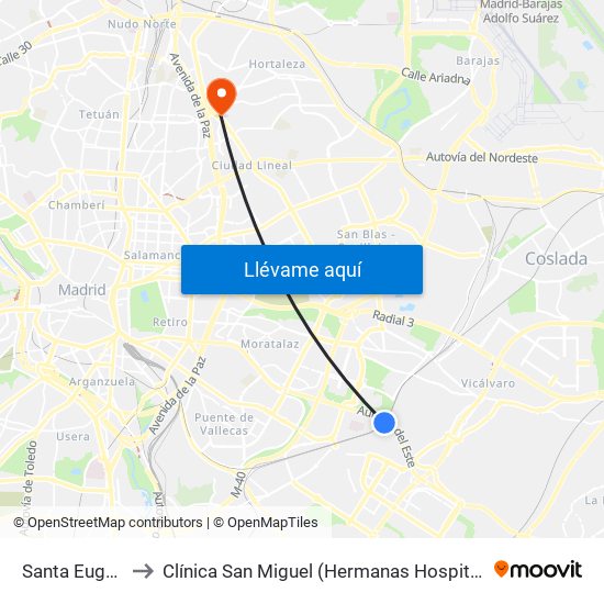Santa Eugenia to Clínica San Miguel (Hermanas Hospitalarias) map