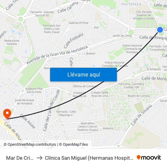 Mar De Cristal to Clínica San Miguel (Hermanas Hospitalarias) map