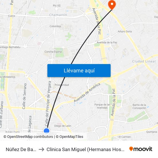 Núñez De Balboa to Clínica San Miguel (Hermanas Hospitalarias) map