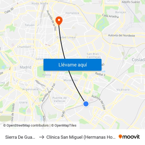 Sierra De Guadalupe to Clínica San Miguel (Hermanas Hospitalarias) map