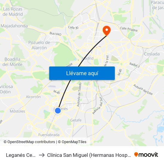 Leganés Central to Clínica San Miguel (Hermanas Hospitalarias) map