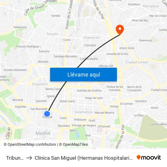 Tribunal to Clínica San Miguel (Hermanas Hospitalarias) map