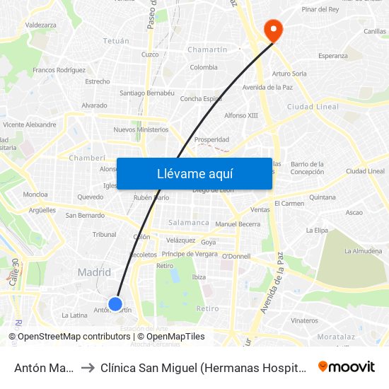 Antón Martín to Clínica San Miguel (Hermanas Hospitalarias) map