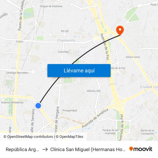 República Argentina to Clínica San Miguel (Hermanas Hospitalarias) map