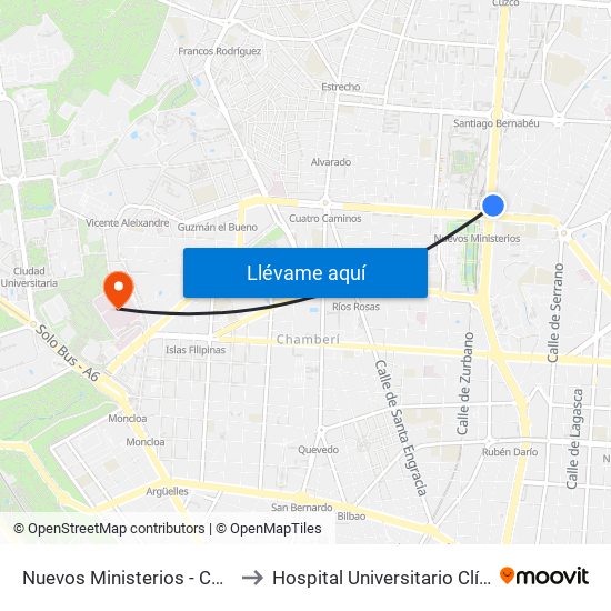 Nuevos Ministerios - Centro Comercial to Hospital Universitario Clínico San Carlos map