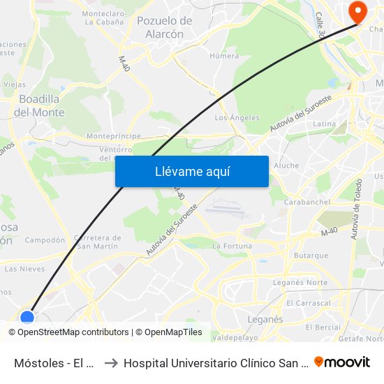 Móstoles - El Soto to Hospital Universitario Clínico San Carlos map