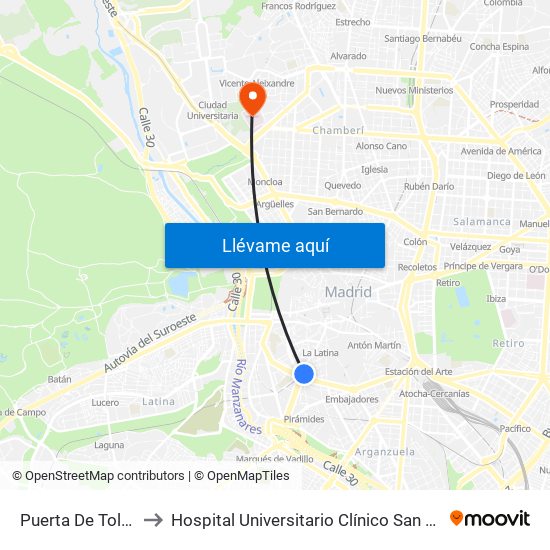Puerta De Toledo to Hospital Universitario Clínico San Carlos map