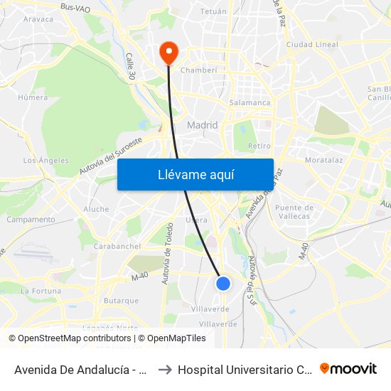Avenida De Andalucía - Centro Comercial to Hospital Universitario Clínico San Carlos map