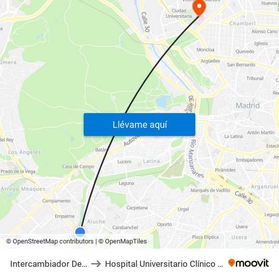 Intercambiador De Aluche to Hospital Universitario Clínico San Carlos map