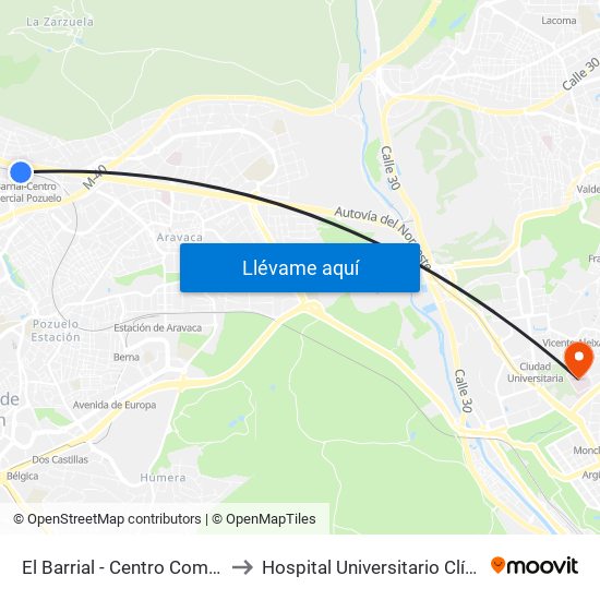 El Barrial - Centro Comercial Pozuelo to Hospital Universitario Clínico San Carlos map