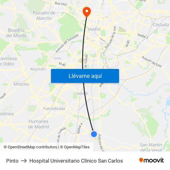 Pinto to Hospital Universitario Clínico San Carlos map