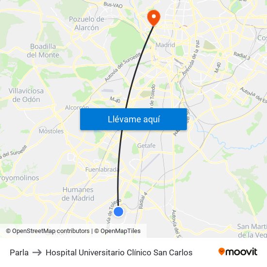 Parla to Hospital Universitario Clínico San Carlos map