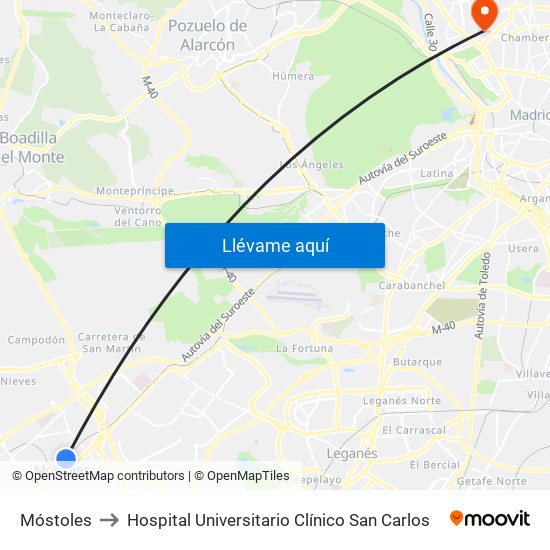Móstoles to Hospital Universitario Clínico San Carlos map