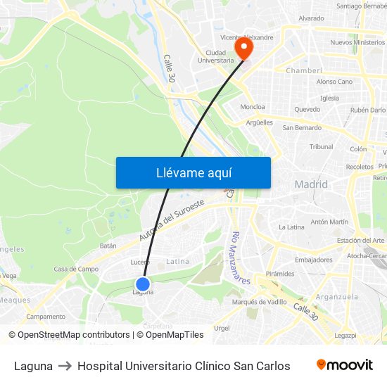 Laguna to Hospital Universitario Clínico San Carlos map