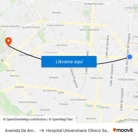 Avenida De América to Hospital Universitario Clínico San Carlos map