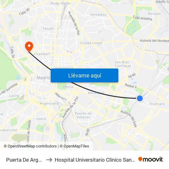 Puerta De Arganda to Hospital Universitario Clínico San Carlos map