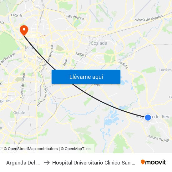 Arganda Del Rey to Hospital Universitario Clínico San Carlos map