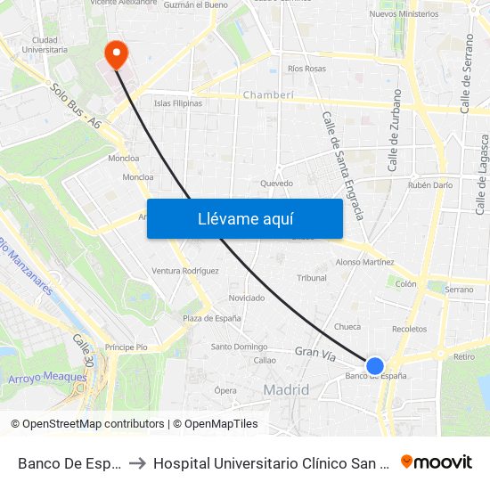 Banco De España to Hospital Universitario Clínico San Carlos map