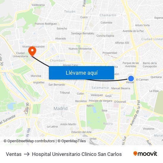 Ventas to Hospital Universitario Clínico San Carlos map