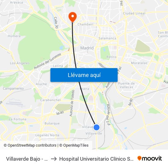 Villaverde Bajo - Cruce to Hospital Universitario Clínico San Carlos map