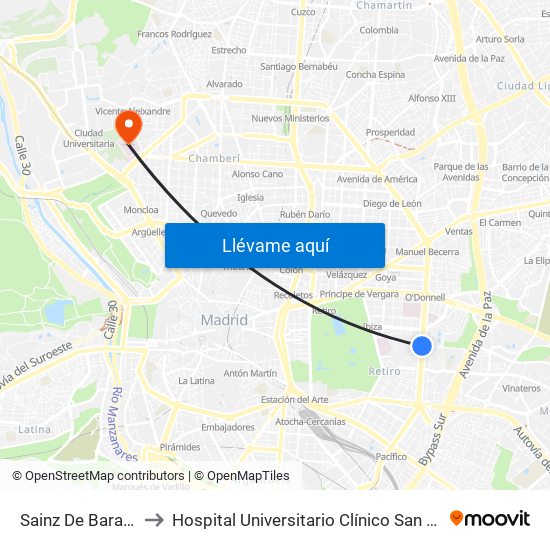 Sainz De Baranda to Hospital Universitario Clínico San Carlos map