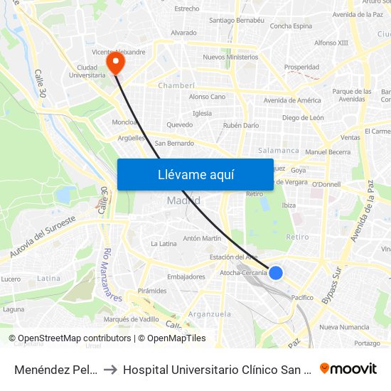 Menéndez Pelayo to Hospital Universitario Clínico San Carlos map