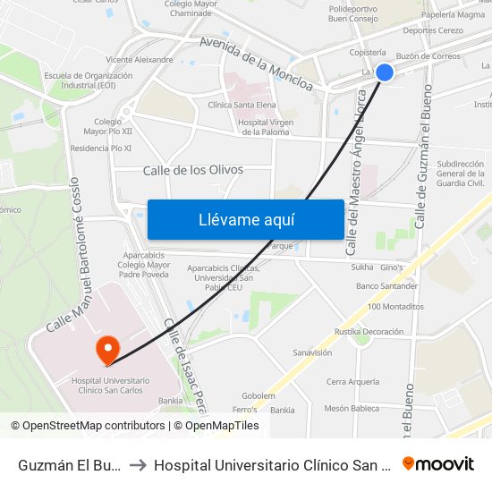 Guzmán El Bueno to Hospital Universitario Clínico San Carlos map